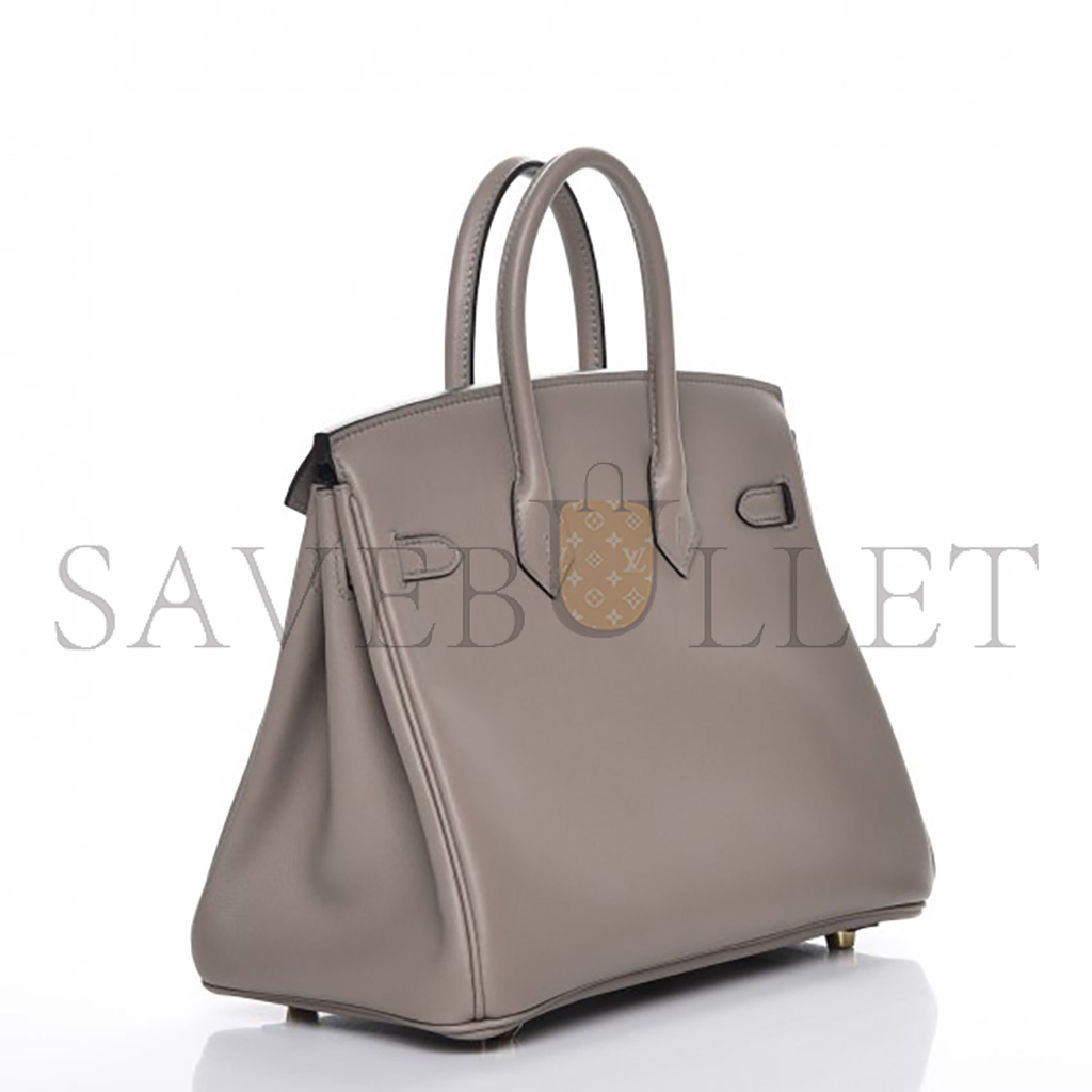 HERMES BIRKIN 25 SWIFT ASPHALT GREY GOLD BUCKLE BAG H049362CK03 (25*20*13cm)